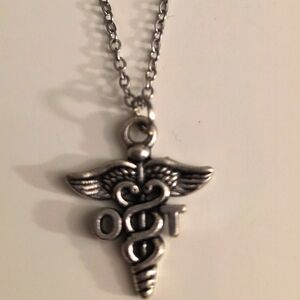 Occupational Therapist (OT) Caduceus necklace.